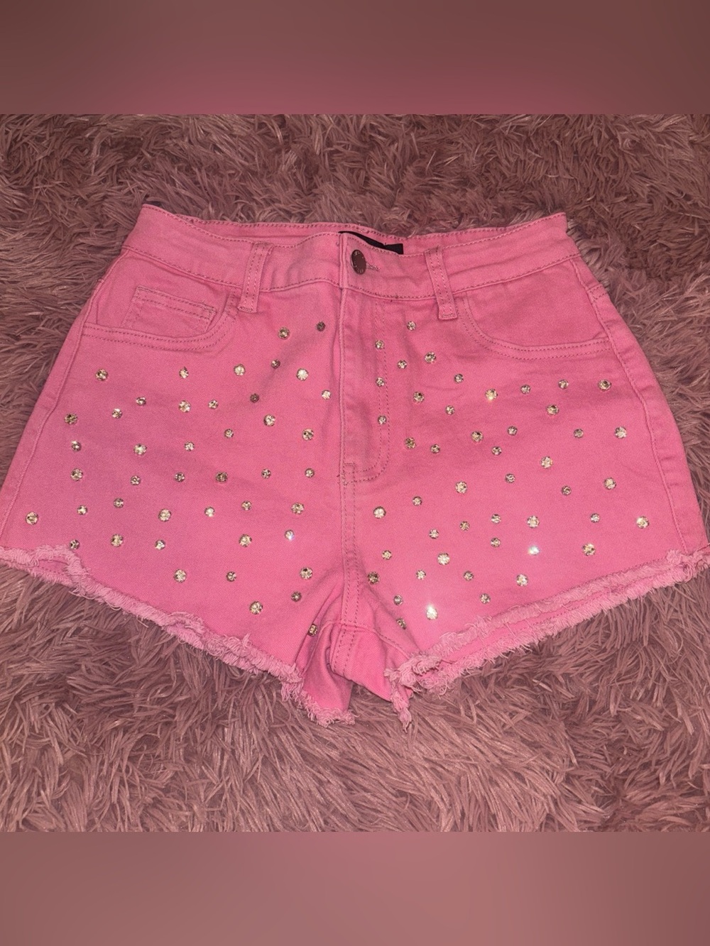Lipstick Boutique Pink Rhinestone Denim Shorts